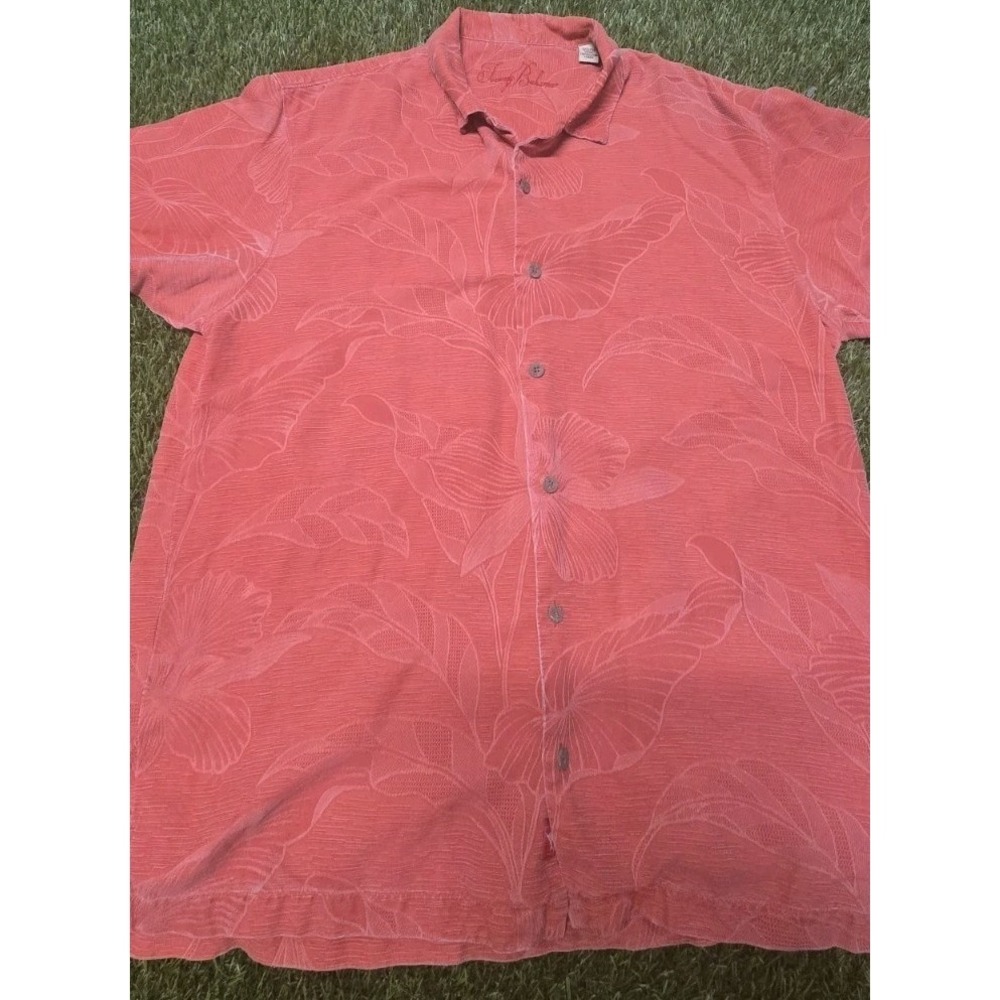 Tommy Bahama Shirt Large 100% Silk Tonal Floral Jacquard Terracotta Camp XL Fit - Picture 2 of 8
